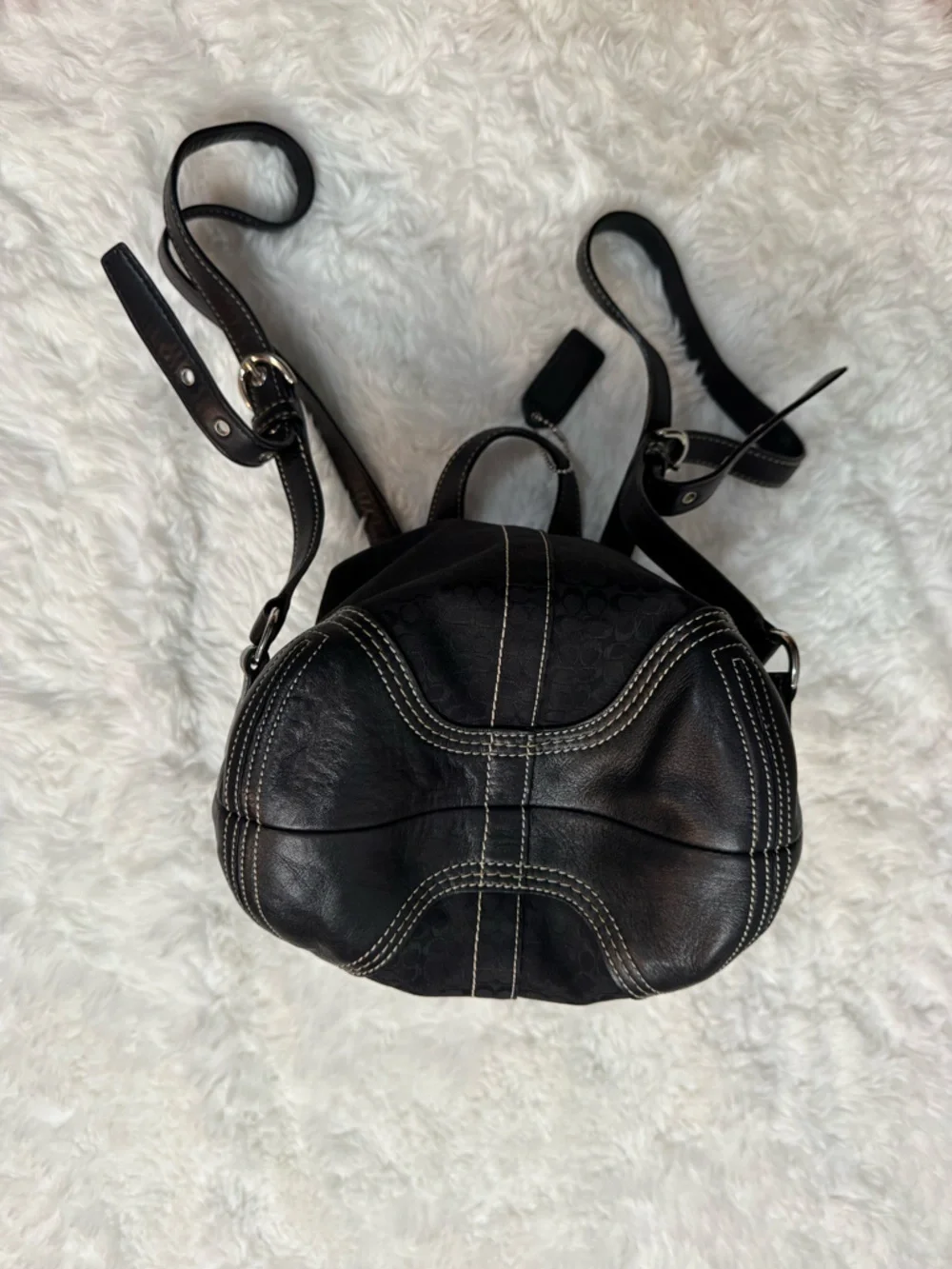 Coach Soho Black Signature Drawstring Mini Backpack